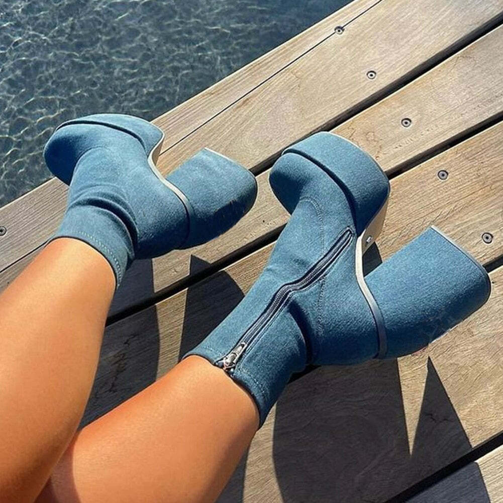 Y2K Bratz Style Low Boots Denim - Retro 90s Grunge, Summer Y2K Outfits, Popstar Vibes