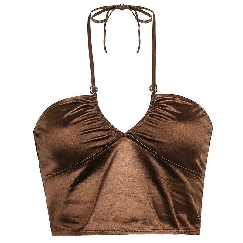Y2K Brownie Crisscross Top - 90s Grunge, Retro Summer, Y2K Party, Club, and Popstar Out