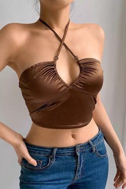Y2K Brownie Crisscross Top - 90s Grunge, Retro Summer, Y2K Party, Club, and Popstar Out