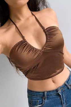 Y2K Brownie Crisscross Top - 90s Grunge, Retro Summer, Y2K Party, Club, and Popstar Out