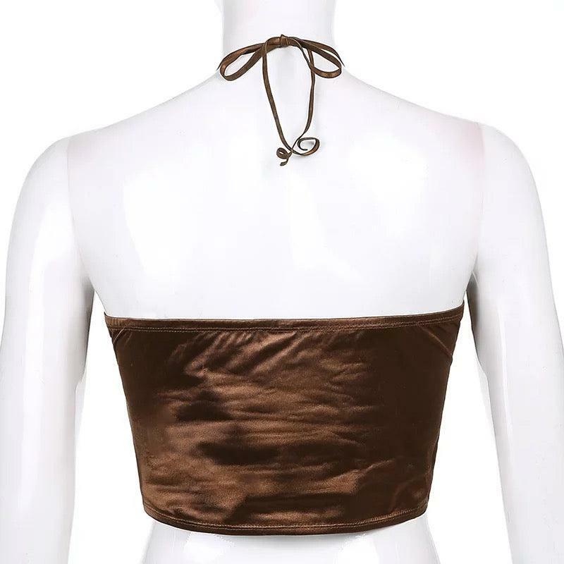 Y2K Brownie Crisscross Top - 90s Grunge, Retro Summer, Y2K Party, Club, and Popstar Out