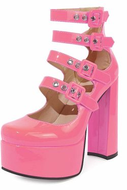 Y2K Bubblegum Pink High Heels Mary Janes - Retro 90s Grunge, Pastel Goth, Y2K Party Outfits