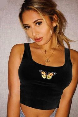 Y2K Butterfly Crop Top Tank - 90s Grunge, Retro Summer, Pastel Goth, Y2K Party & Club Outfits