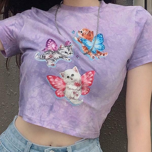 Y2K Butterfly Crop Top Tank - 90s Grunge, Retro Summer, Pastel Goth, Y2K Party Outfit