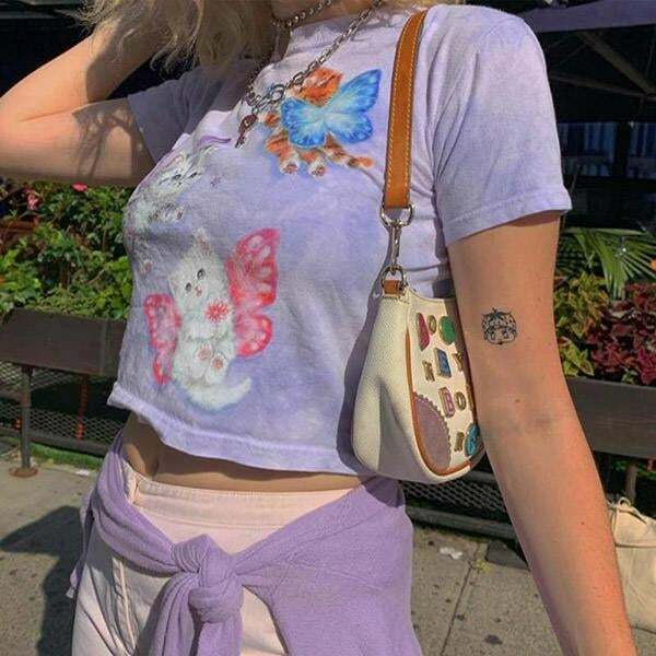Y2K Butterfly Crop Top Tank - 90s Grunge, Retro Summer, Pastel Goth, Y2K Party Outfit