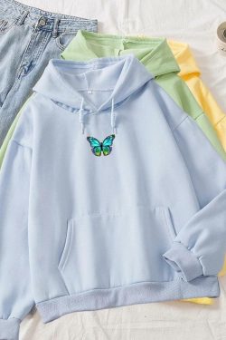 Y2K Butterfly Flutter Pastel Hoodie - Retro 90s Grunge, Summer Y2K Outfits, Popstar Vibes