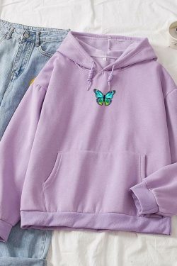 Y2K Butterfly Flutter Pastel Hoodie - Retro 90s Grunge, Summer Y2K Outfits, Popstar Vibes
