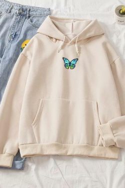 Y2K Butterfly Flutter Pastel Hoodie - Retro 90s Grunge, Summer Y2K Outfits, Popstar Vibes