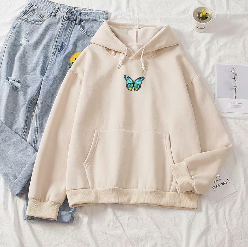 Y2K Butterfly Flutter Pastel Hoodie - Retro 90s Grunge, Summer Y2K Outfits, Popstar Vibes