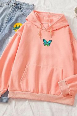Y2K Butterfly Flutter Pastel Hoodie - Retro 90s Grunge, Summer Y2K Outfits, Popstar Vibes