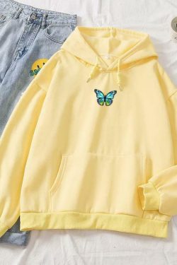 Y2K Butterfly Flutter Pastel Hoodie - Retro 90s Grunge, Summer Y2K Outfits, Popstar Vibes