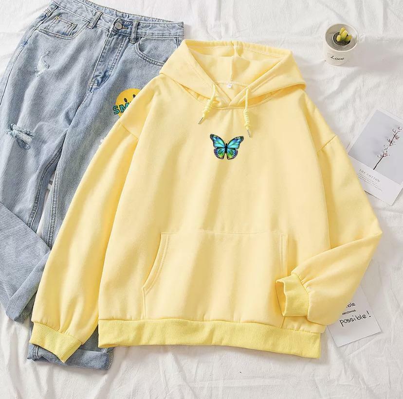 Y2K Butterfly Flutter Pastel Hoodie - Retro 90s Grunge, Summer Y2K Outfits, Popstar Vibes
