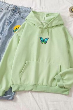 Y2K Butterfly Flutter Pastel Hoodie - Retro 90s Grunge, Summer Y2K Outfits, Popstar Vibes