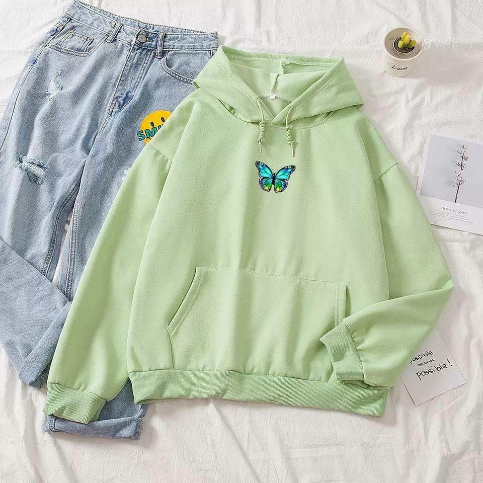 Y2K Butterfly Flutter Pastel Hoodie - Retro 90s Grunge, Summer Y2K Outfits, Popstar Vibes