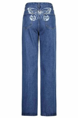 Y2K Butterfly High Waisted Jeans - 90s Grunge, Retro Summer, Y2K Club & Party Outfits