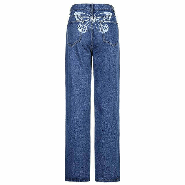 Y2K Butterfly High Waisted Jeans - 90s Grunge, Retro Summer, Y2K Club & Party Outfits