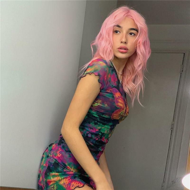 Y2K Butterfly Mini Dress - 90s Grunge, Retro Summer Outfit, Y2K Party & Club Fashion