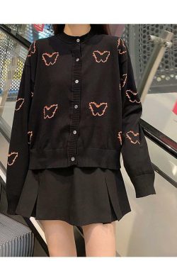 Y2K Butterfly Pattern Shirt - 90s Grunge, Retro Summer, Pastel Goth, Y2K Club & Party Outfits