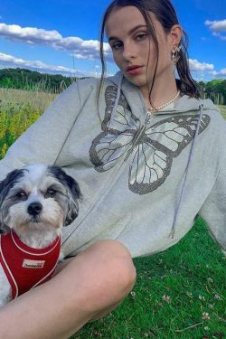 Y2K Butterfly Print Hoodie - 90s Grunge, Retro Summer, Pastel Goth, Y2K Fashion