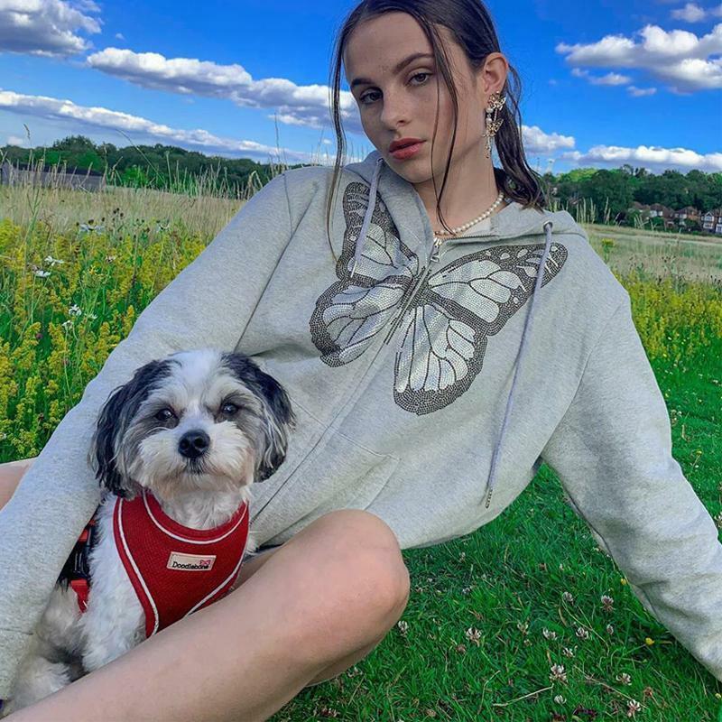 Y2K Butterfly Print Hoodie - 90s Grunge, Retro Summer, Pastel Goth, Y2K Fashion