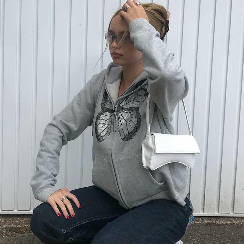 Y2K Butterfly Print Hoodie - 90s Grunge, Retro Summer, Pastel Goth, Y2K Fashion