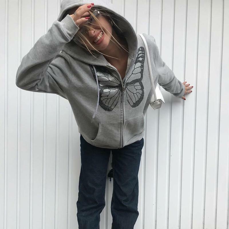 Y2K Butterfly Print Hoodie - 90s Grunge, Retro Summer, Pastel Goth, Y2K Fashion