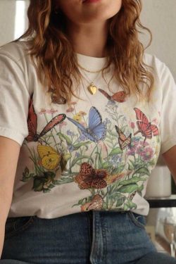 Y2K Butterfly Print Shirt - Retro 90s Grunge, Summer Outfits, Y2K Fashion, Pastel Goth Style