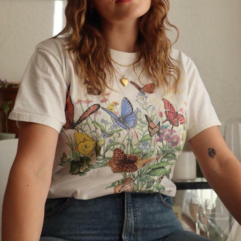 Y2K Butterfly Print Shirt - Retro 90s Grunge, Summer Outfits, Y2K Fashion, Pastel Goth Style