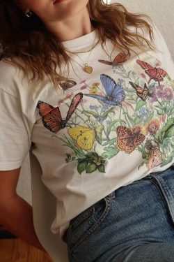 Y2K Butterfly Print Shirt - Retro 90s Grunge, Summer Outfits, Y2K Fashion, Pastel Goth Style