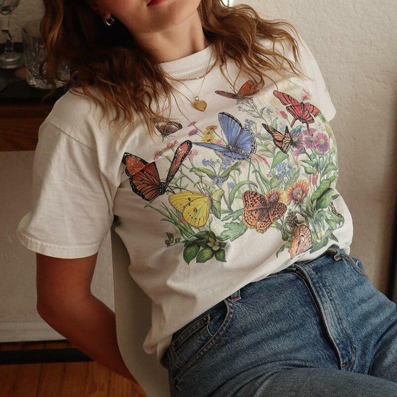 Y2K Butterfly Print Shirt - Retro 90s Grunge, Summer Outfits, Y2K Fashion, Pastel Goth Style