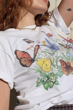 Y2K Butterfly Print Shirt - Retro 90s Grunge, Summer Outfits, Y2K Fashion, Pastel Goth Style