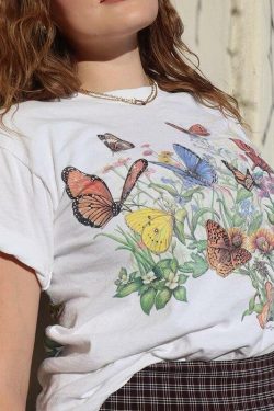 Y2K Butterfly Print Shirt - Retro 90s Grunge, Summer Outfits, Y2K Fashion, Pastel Goth Style