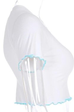 Y2K Butterfly Ruffled Crop Top - 90s Grunge, Retro Summer, Pastel Goth, Y2K Party Outfits