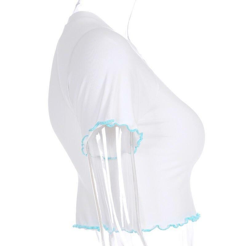 Y2K Butterfly Ruffled Crop Top - 90s Grunge, Retro Summer, Pastel Goth, Y2K Party Outfits