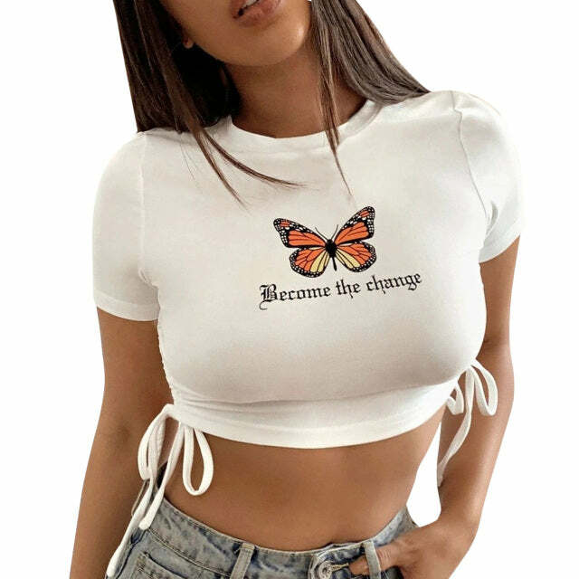 Y2K Butterfly Tank Top - White | 90s Grunge, Retro Summer, Y2K Club & Party Outfits