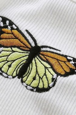 Y2K Butterfly White Crop Top - 90s Grunge, Retro Summer, Pastel Goth, Y2K Party & Club Outfits