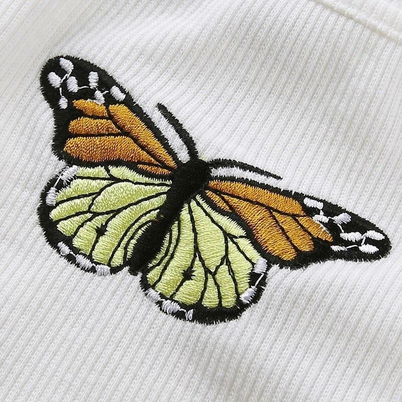 Y2K Butterfly White Crop Top - 90s Grunge, Retro Summer, Pastel Goth, Y2K Party & Club Outfits