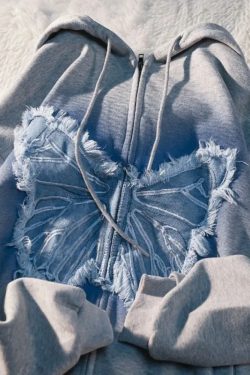 Y2K Butterfly Zip Up Hoodie - 90s Grunge, Retro Summer, Pastel Goth, Y2K Club & Party Outfits