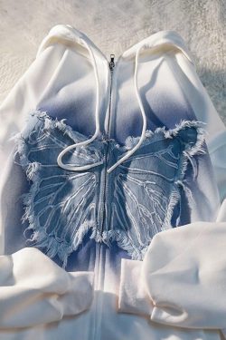 Y2K Butterfly Zip Up Hoodie - 90s Grunge, Retro Summer, Pastel Goth, Y2K Club & Party Outfits