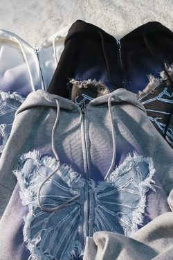 Y2K Butterfly Zip Up Hoodie - 90s Grunge, Retro Summer, Pastel Goth, Y2K Club & Party Outfits