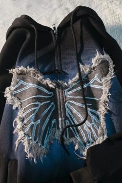 Y2K Butterfly Zip Up Hoodie - 90s Grunge, Retro Summer, Pastel Goth, Y2K Club & Party Outfits