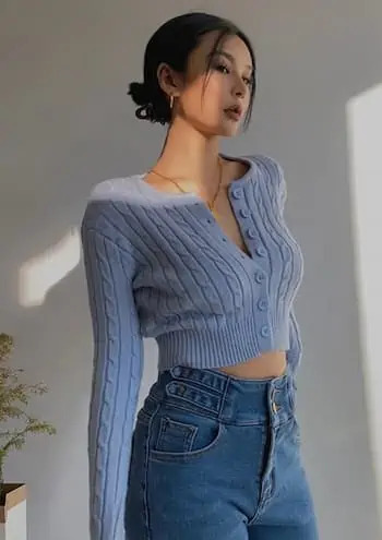 Y2K Cable-Knit Button-Up Crop Top - 90s Grunge, Retro Summer, Pastel Goth, Y2K Party Outfit