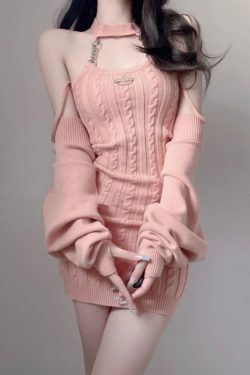 Y2K Cable Knit Mini Dress - Retro 90s Grunge Summer Outfit, Pastel Goth, Y2K Party Look