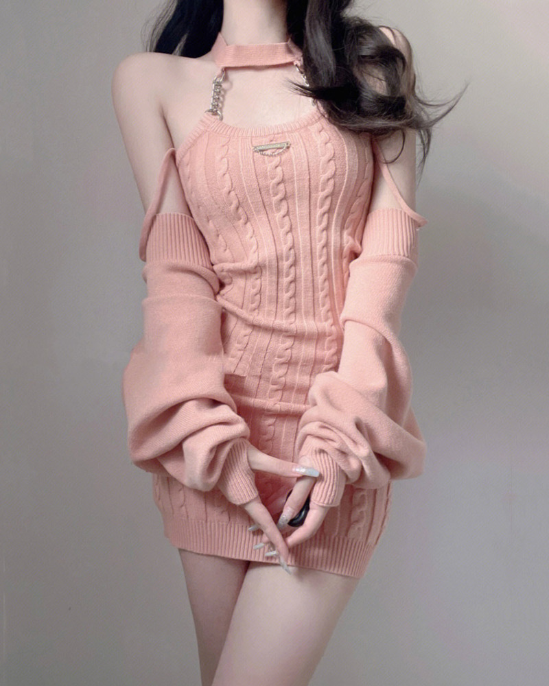 Y2K Cable Knit Mini Dress - Retro 90s Grunge Summer Outfit, Pastel Goth, Y2K Party Look