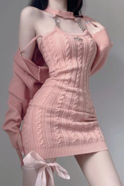 Y2K Cable Knit Mini Dress - Retro 90s Grunge Summer Outfit, Pastel Goth, Y2K Party Look