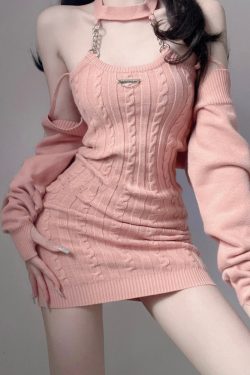 Y2K Cable Knit Mini Dress - Retro 90s Grunge Summer Outfit, Pastel Goth, Y2K Party Look