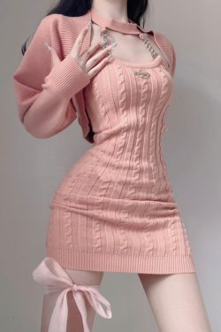Y2K Cable Knit Mini Dress - Retro 90s Grunge Summer Outfit, Pastel Goth, Y2K Party Look