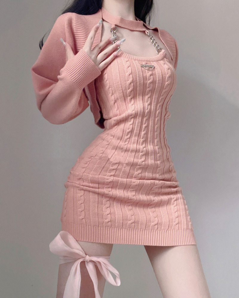 Y2K Cable Knit Mini Dress - Retro 90s Grunge Summer Outfit, Pastel Goth, Y2K Party Look