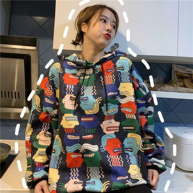 Y2K Cartoon Print Drawstring Hoodie - Retro 90s Grunge, Summer Outfits, Y2K Fashion Essentials