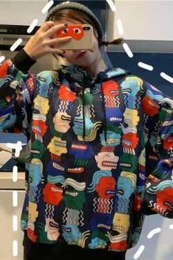Y2K Cartoon Print Drawstring Hoodie - Retro 90s Grunge, Summer Outfits, Y2K Fashion Essentials